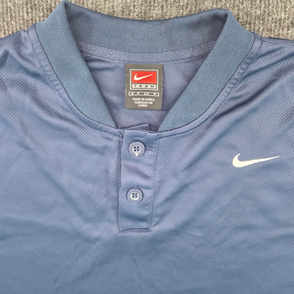 Vintage Nike Team Navy Blue Mesh Jersey Polo Shirt Mens Small Y2K Utility Swish